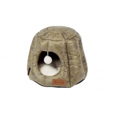 SCRUFFS Лежак-домик для кошек "Knightsbridge Cat Igloo", экокожа, оливковый, 48x48x38см